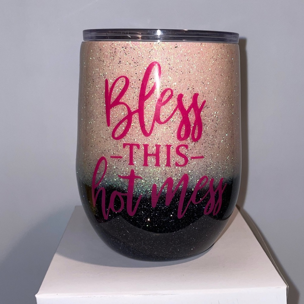 Glitter Ombre Tumbler with Pink Text